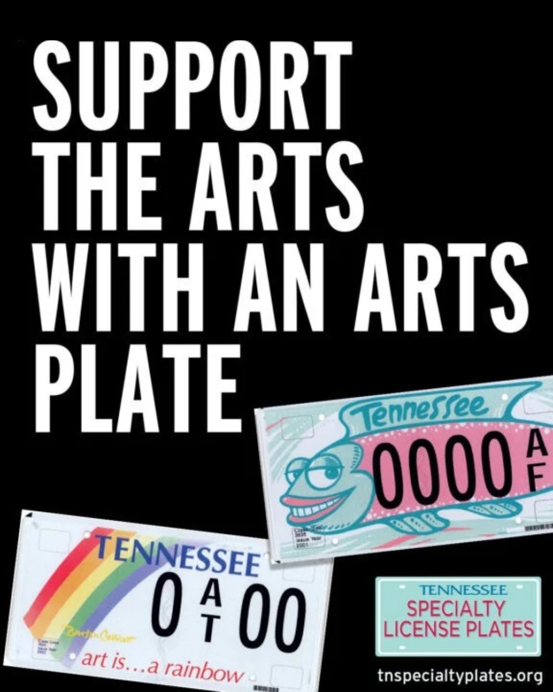 What better way to tell the world you support the arts than with a @tnartscommission plate. Funds from these plates support arts organizations like us all across Tennessee. 

Just take your old plate to your county clerk and swap it—they will prorate your tag fees, so you don’t have to wait until your tag renewal is due. 

Learn more: http://tnspecialtyplates.org/

#TNPlates #ArtsPlate #TNarts