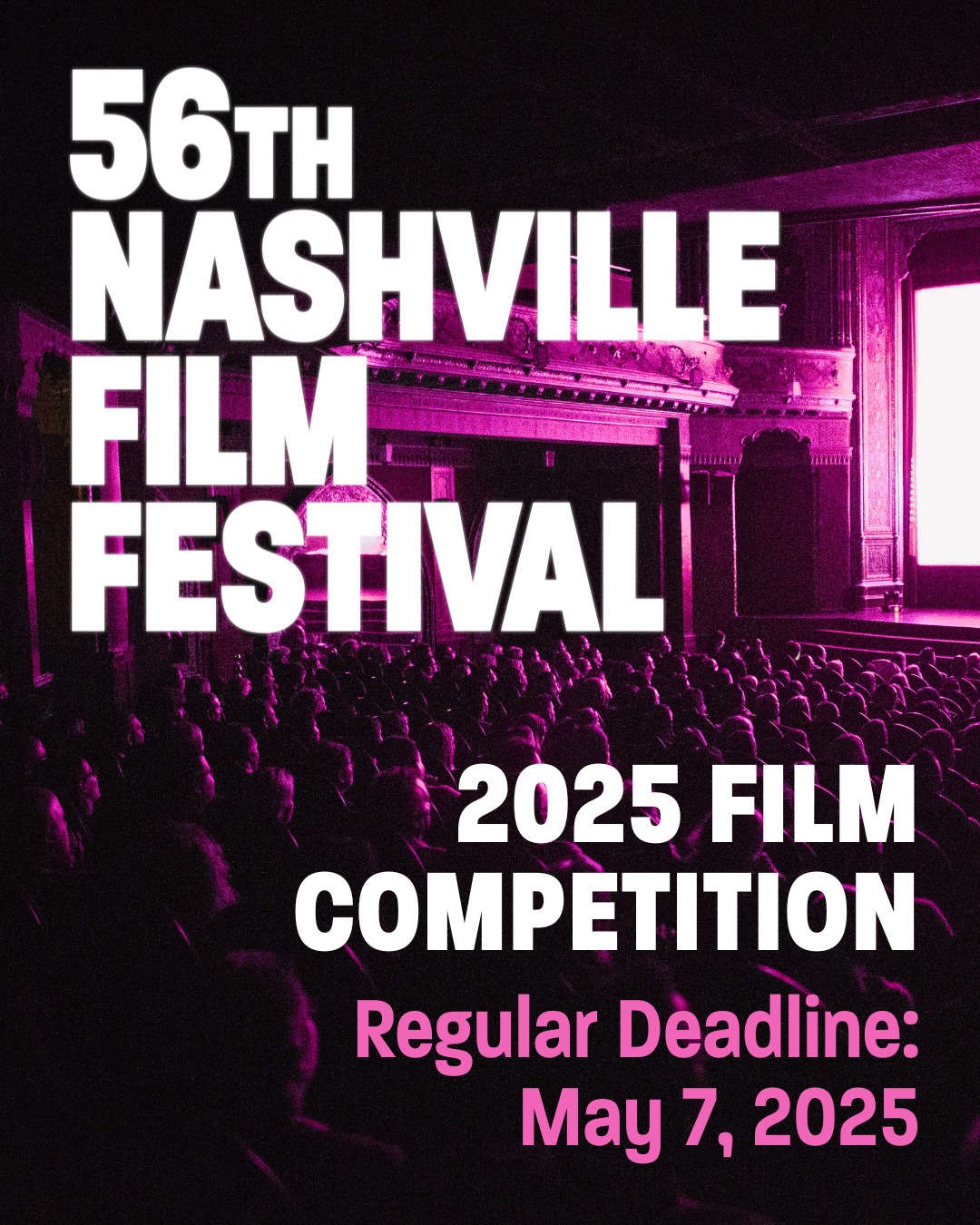 Hey filmmakers 🔊 Our 2025 Film Competition Regular Deadline is next week, May 7th. Don’t miss the chance to showcase your work at the 56th Nashville Film Festival!

🎬 NashFilm offers 15 competition categories, including New Directors Feature, Music Documentary Feature, Student Short, Episodic, and Music Video.

🏆 Winning films in the Narrative, Animated, and Documentary Short Competitions are eligible for Academy Award® consideration.

⏳ Remaining Deadlines: 
Regular: May 7, 2025
Late: May 28, 2025
Extended: June 6, 2025

#NashFilm56 #FilmCompetition #CallForEntries