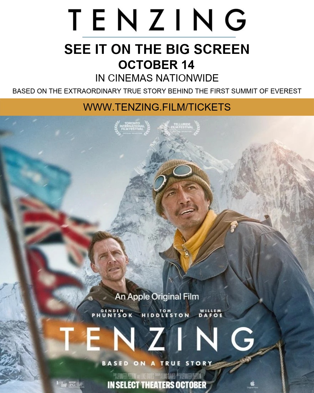 Missed TENZING at this year’s Nashville Film Festival? Here’s another chance to catch it on the big screen! 🏔️🎬

Inspired by the historic first summit of Mount Everest, TENZING is coming to select Nashville-area theaters for a special one-night-only screening on Wednesday, October 14!

🎟️ GIVEAWAY! We’re giving five lucky winners each a pair of tickets to see the film at Regal Hollywood on October 14 at 7:25 PM!

To enter:
🏔️ Follow @nashfilmfest
🎬 Like this post
👥 Tag a friend you’d bring along!

Don't want to leave it to chance? Find participating theaters and get your tickets at www.tenzing.film/tickets

See TENZING on the big screen October 14.

#Tenzing #AppleTV #NashvilleFilmFestival