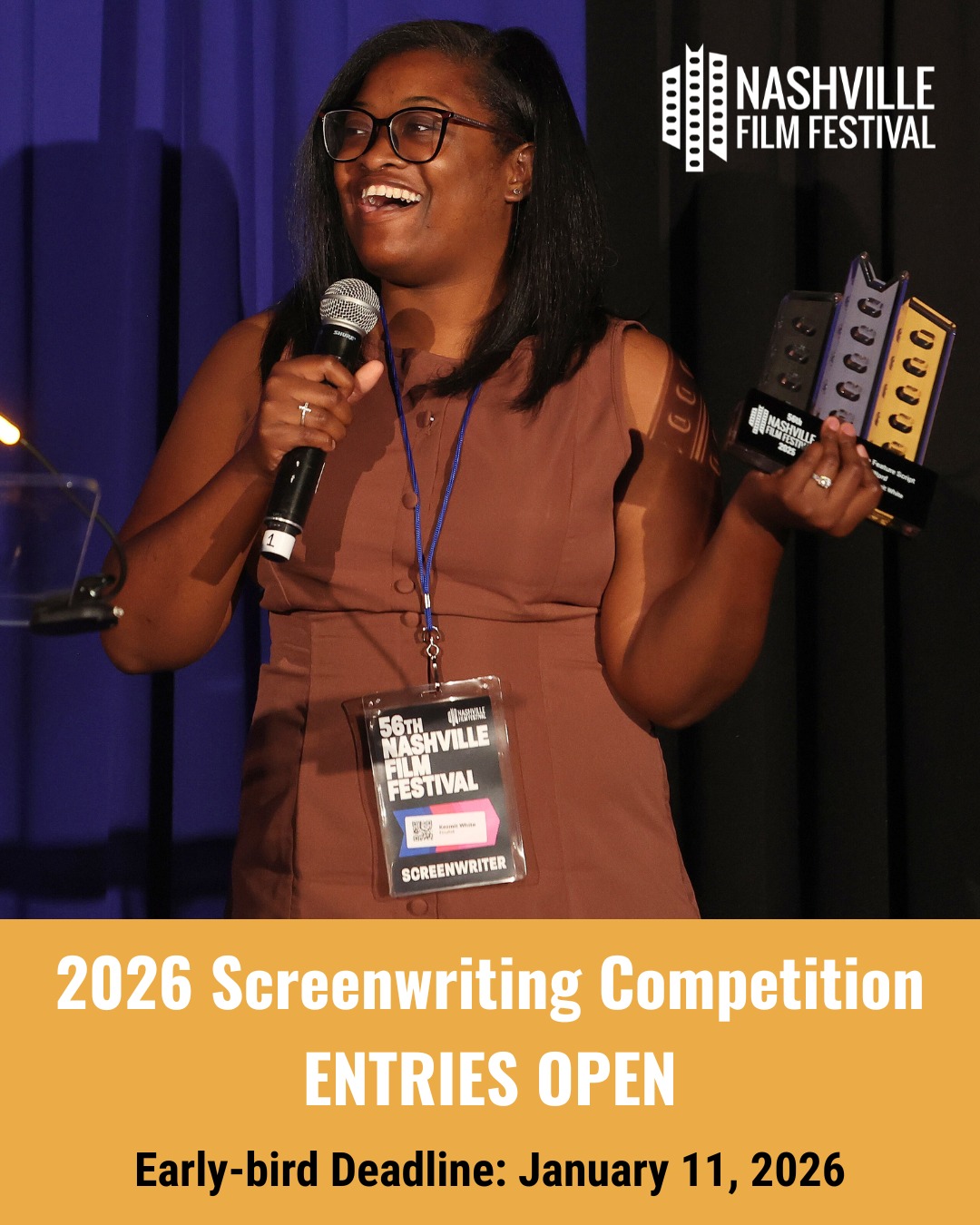 Calling all screenwriters 📣 Entries are NOW OPEN for the 2026 Nashville Film Festival Screenwriting Competition! 

Going into its 11th year, our Screenwriting Competition features several categories, including drama, comedy, horror and genre features in addition to short competition, 30 minute and 60 minute pilots. To round it out, we offer a special category award to a Tennessee Writer.

All finalists are invited to the 57th Nashville Film Festival and treated to a table read scene from their screenplay performed by a cast of professional actors!

Submit on @filmfreeway at the link in our bio #ScreenwritingCompetition #EntriesOpen #NashFilm57